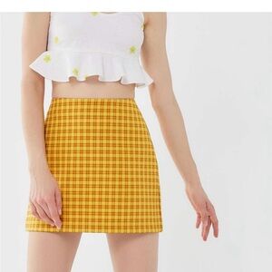 Urban Outfitters Yellow and Brown Plaid Women's Mini Skirt in Size M